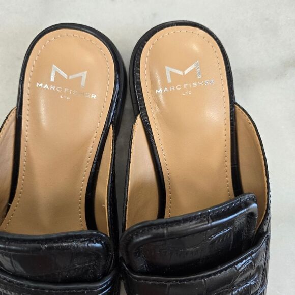 Marc Fisher Flyta Croc Embossed Leather Loafer Mule Backless Slip On Square Toe - Picture 4 of 6